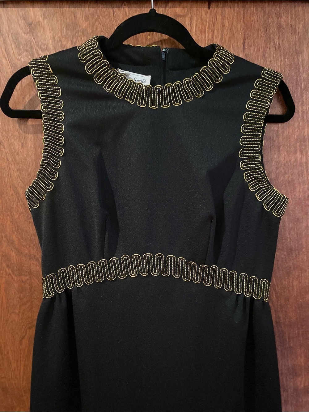 Vintage 1970s George Small New York Black Maxi Column Gown w/ Gold Soutache Trim - Picture 6 of 10
